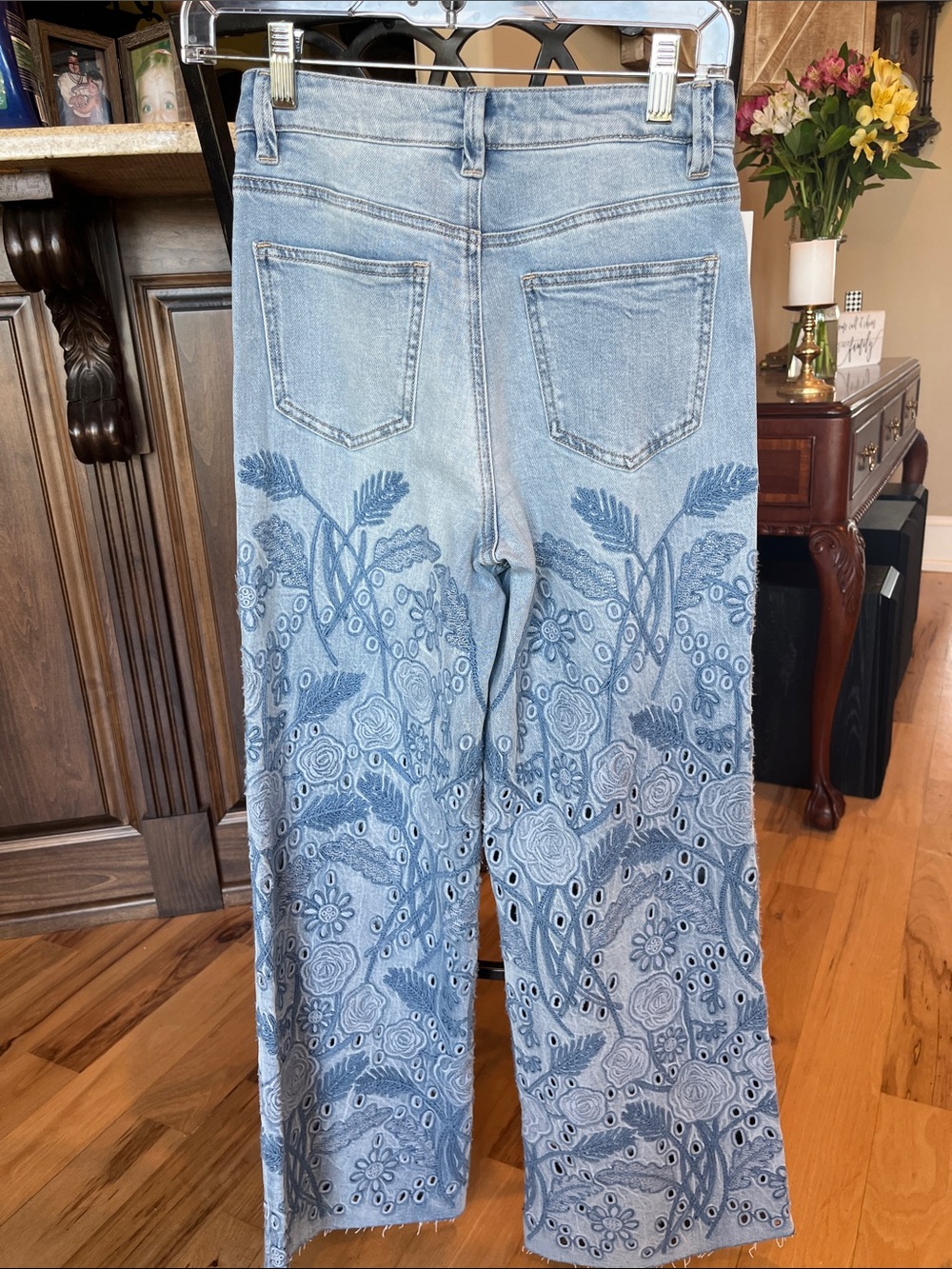 BAYEAS Light Blue Embroidered Wide-Leg Jeans - Picture 7 of 12